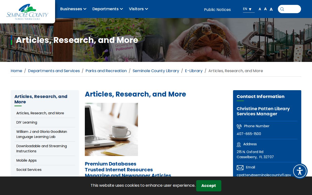 Seminole County Library genealogy database gateway for Winter Springs city directory research