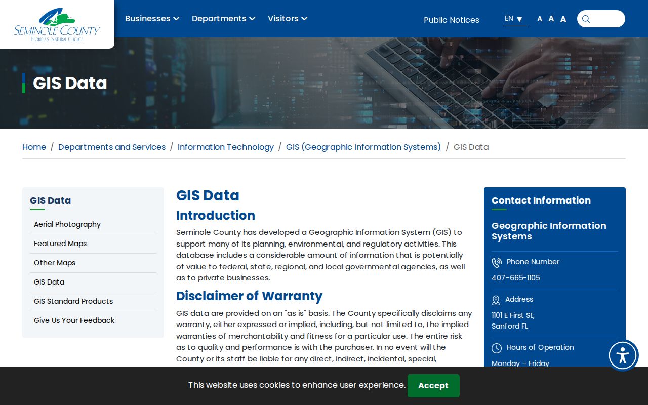 Seminole County GIS data page used for Winter Springs street research