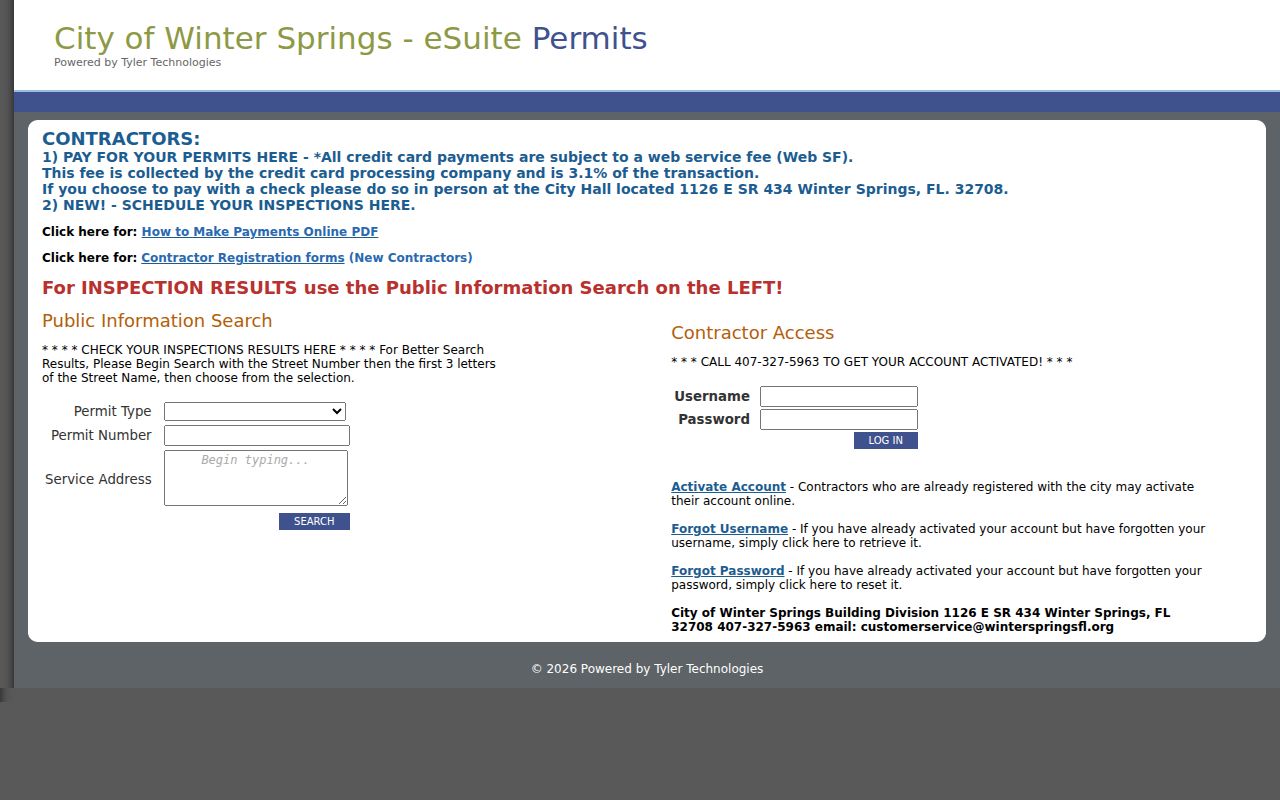 Winter Springs permit and inspection public search